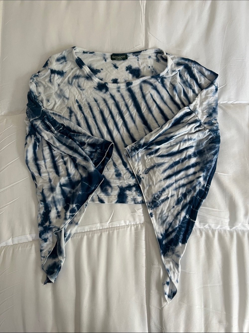 Kathmandu Blue and White 70s Bell Sleeve Top